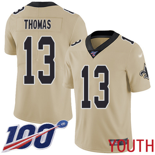 New Orleans Saints Limited Gold Youth Michael Thomas Jersey NFL Football #13 100th Season Inverted Legend Jersey->youth nfl jersey->Youth Jersey